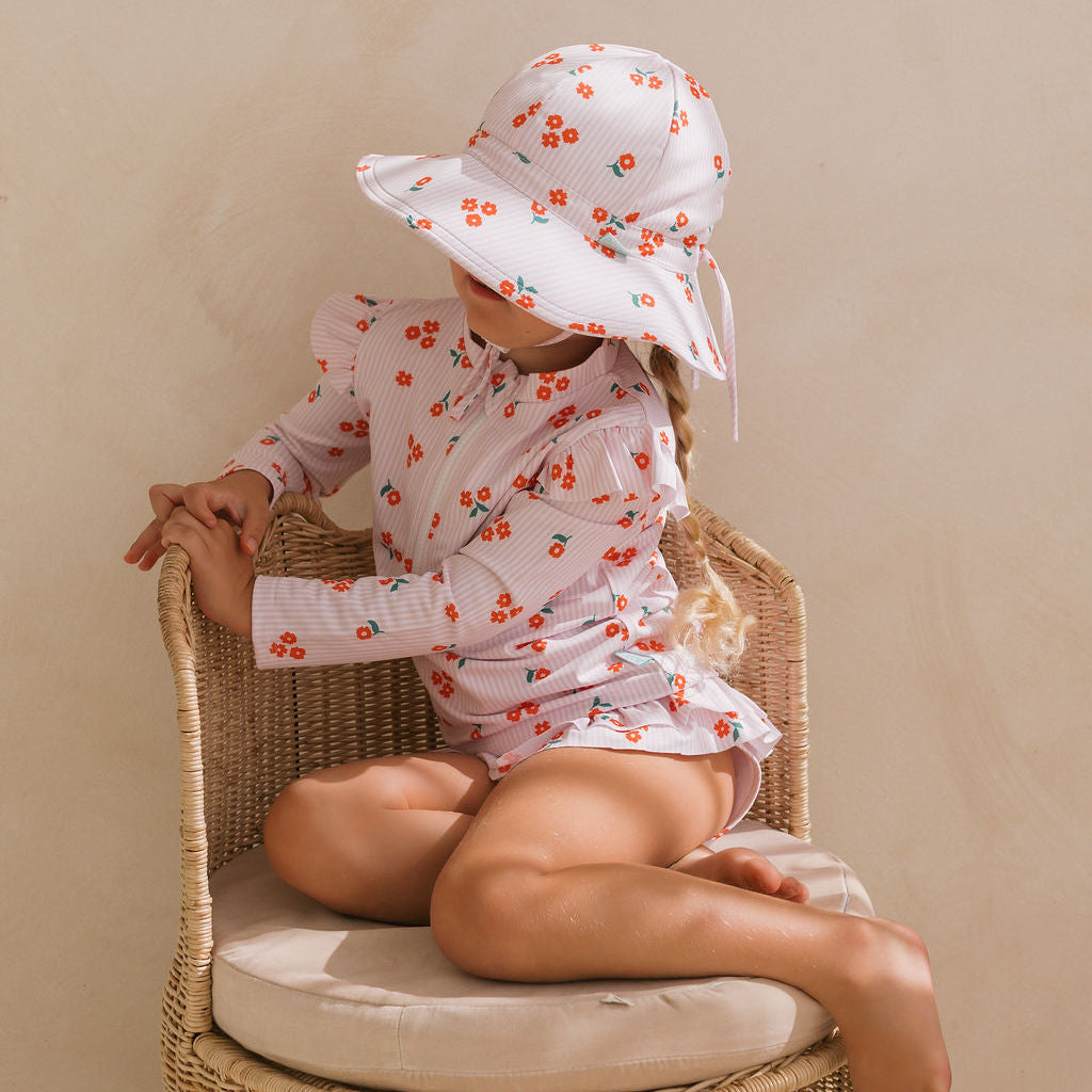 Striped Posy UPF50+ Swimming Set Pink, White and Red