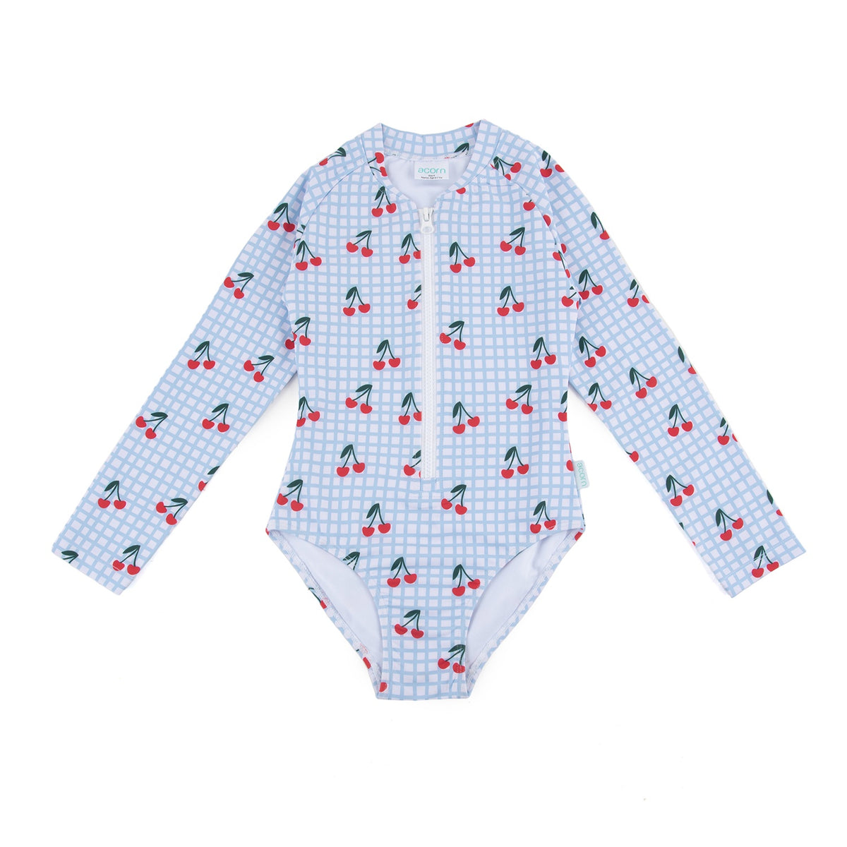 Cherry Checks UPF50+ Swimming Suit Blue, Cream and Red