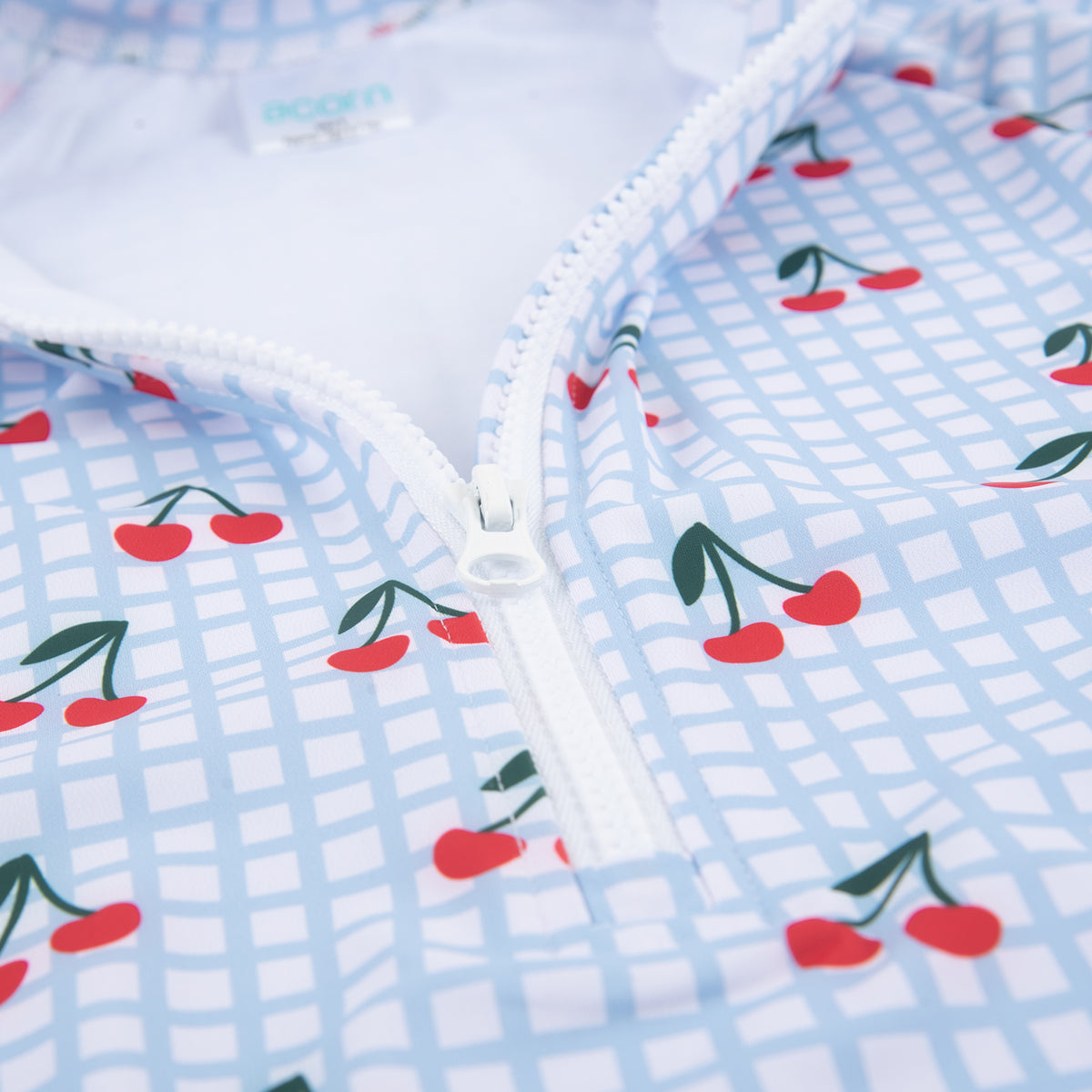 Cherry Checks UPF50+ Swimming Suit Blue, Cream and Red