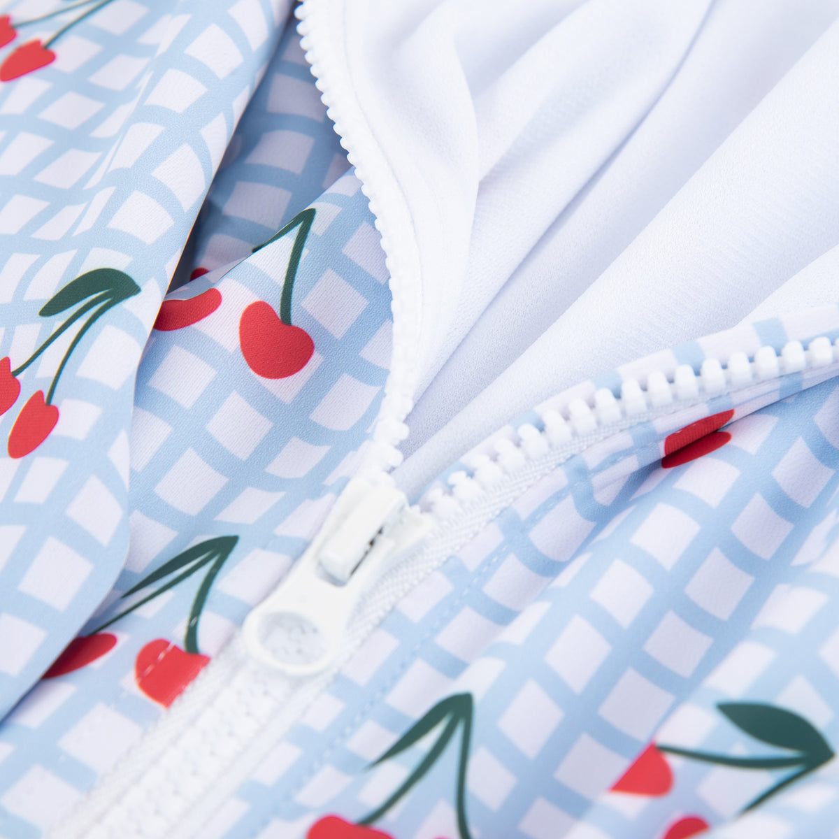 Cherry Checks UPF50+ Swimming Suit Blue, Cream and Red