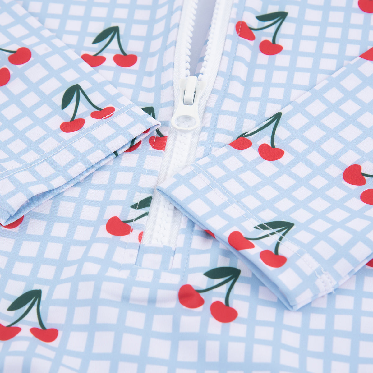 Cherry Checks UPF50+ Swimming Suit Blue, Cream and Red