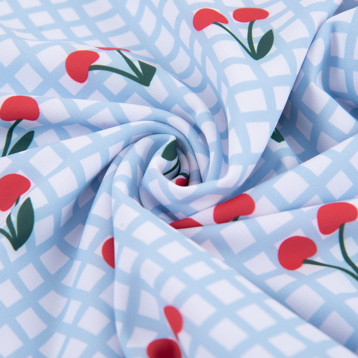 Cherry Checks UPF50+ Swimming Suit Blue, Cream and Red