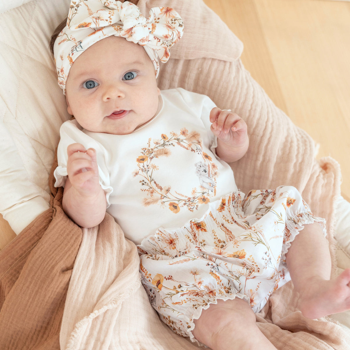TAYLOR ORGANIC FLORAL KOALA BODYSUIT