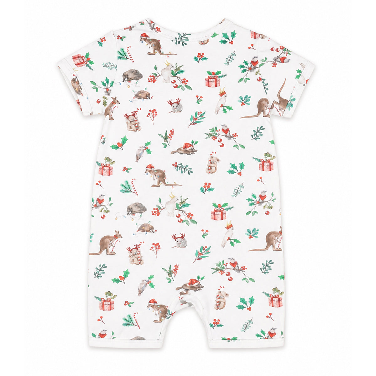 FESTIVE PRINT SS ZIP ROMPER