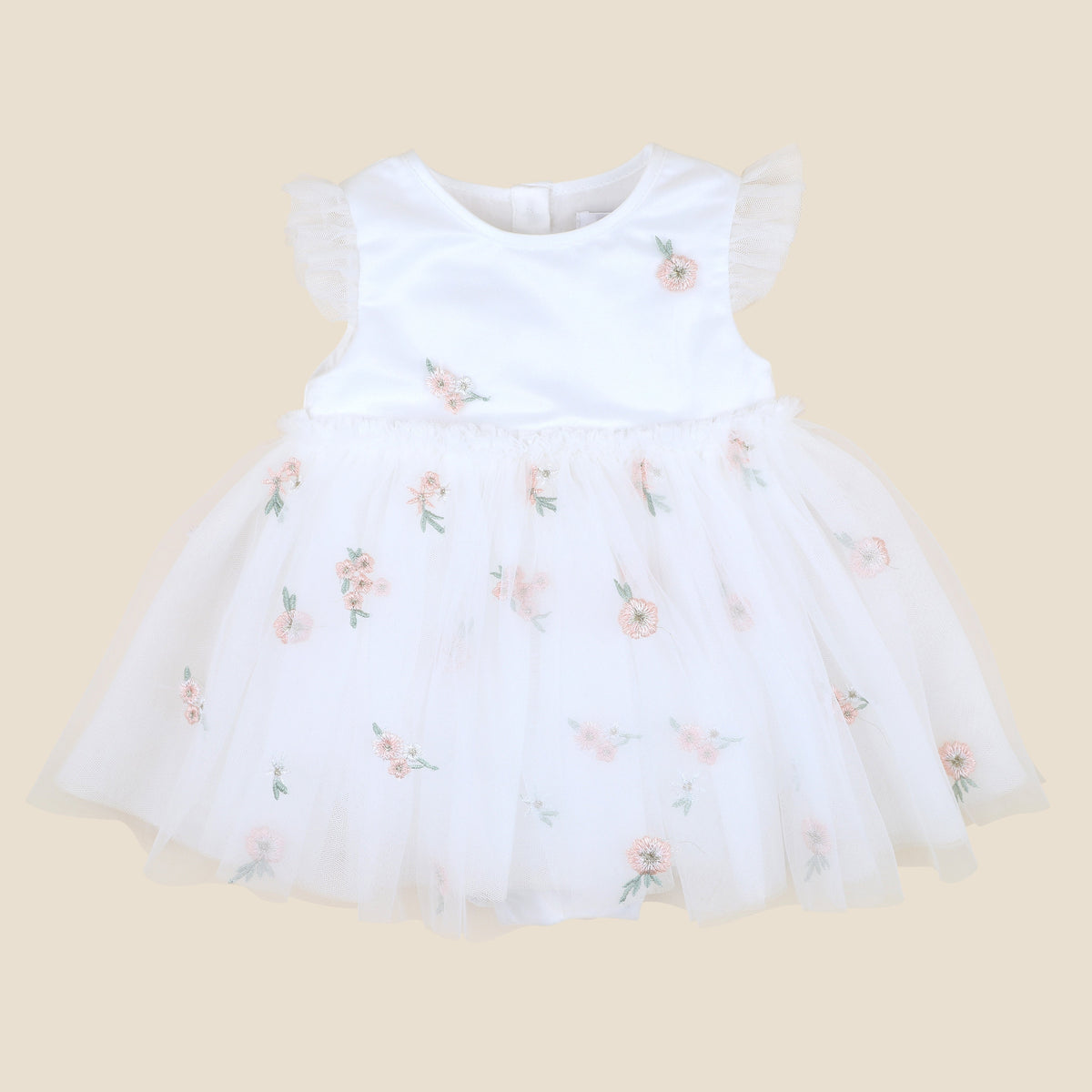 IVORY FLORAL EMBROIDERED OVERLAY DRESS