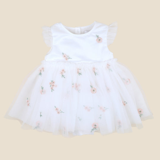 IVORY FLORAL EMBROIDERED OVERLAY DRESS