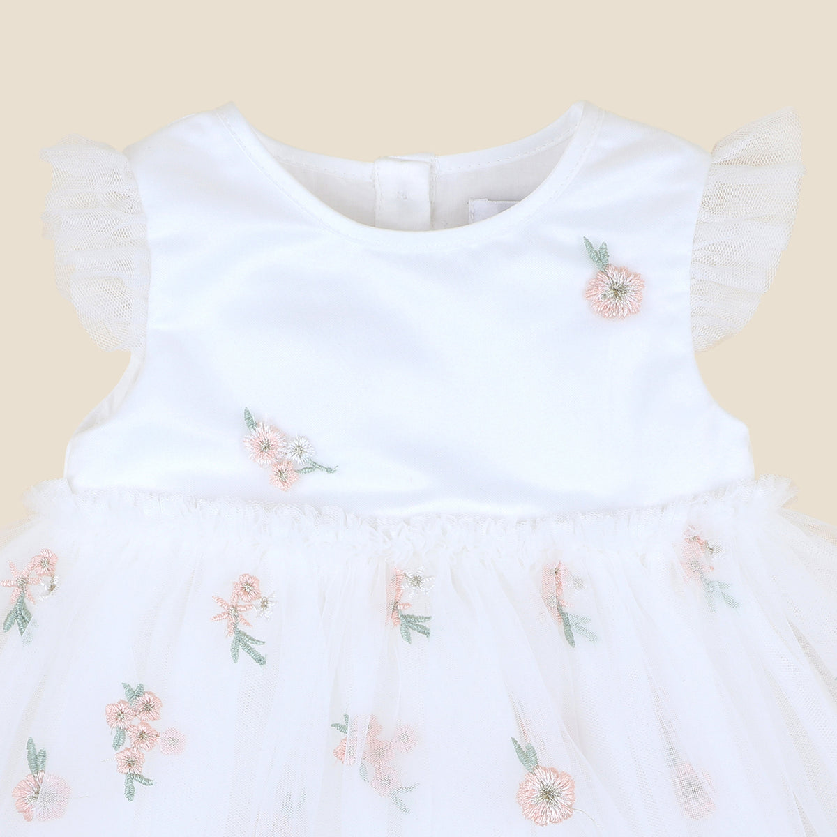 IVORY FLORAL EMBROIDERED OVERLAY DRESS
