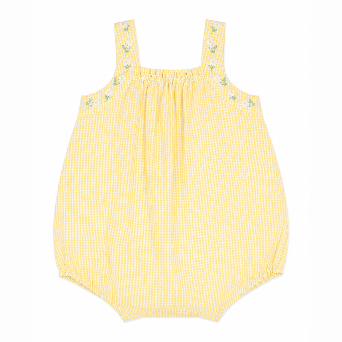 LIBBY CHECK ROMPER W EMB STRAPS