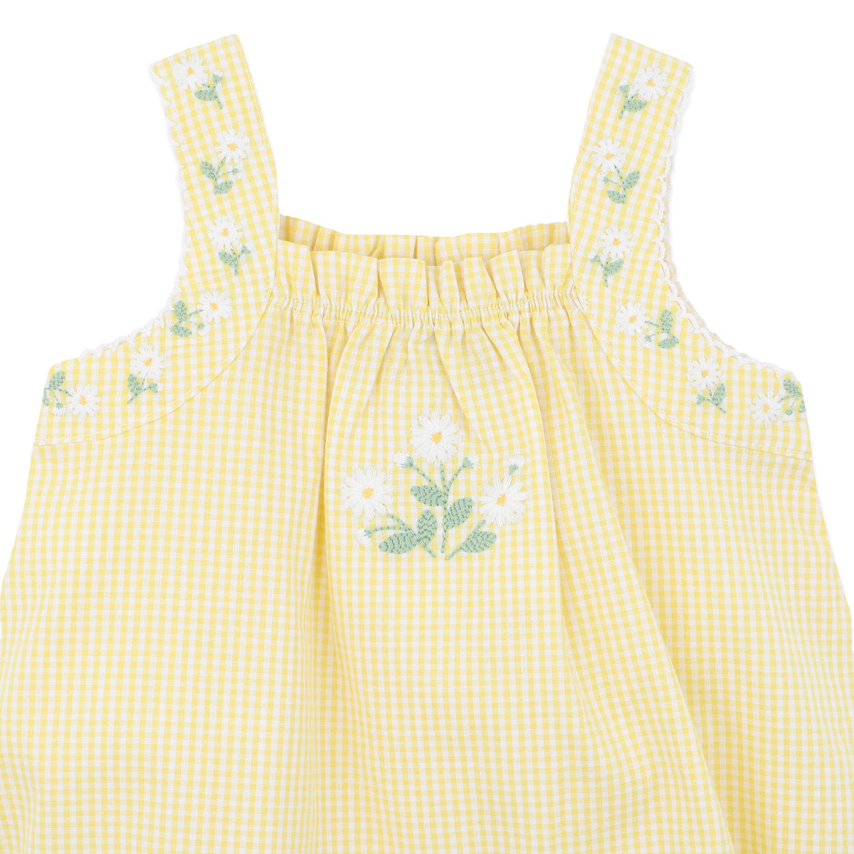 LIBBY CHECK ROMPER W EMB STRAPS