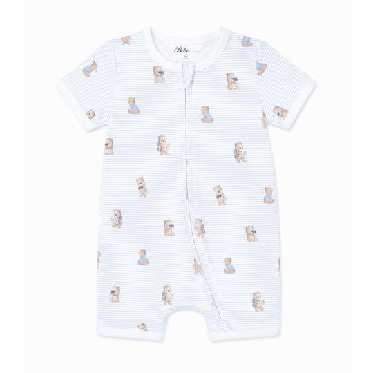 BRADY STRIPE ORGANIC SS  ZIP ROMPER