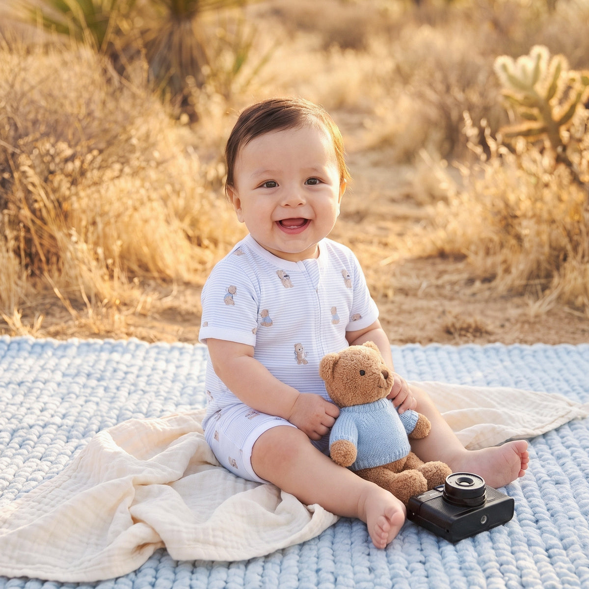 BRADY STRIPE ORGANIC SS  ZIP ROMPER