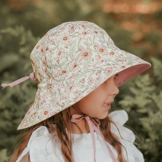'Wanderer' Girls Panelled Bucket Sun Hat - Poppy/Rosa