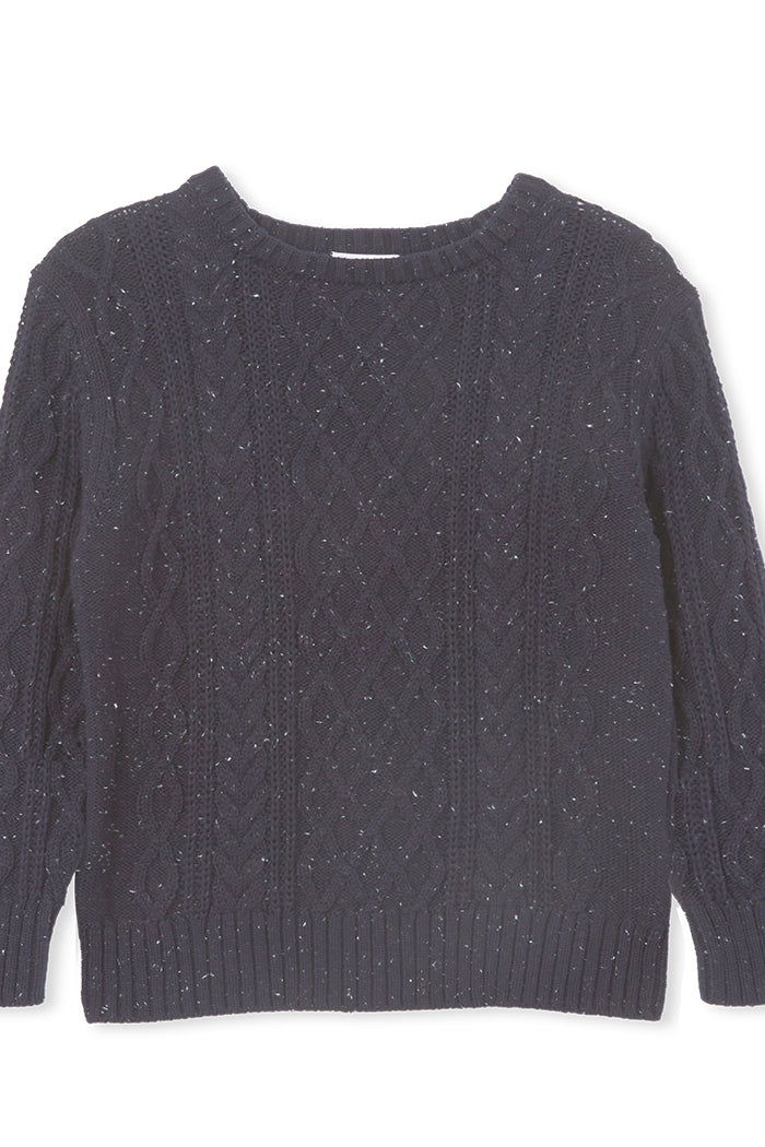 Navy Fleck Cable Knit Jumper