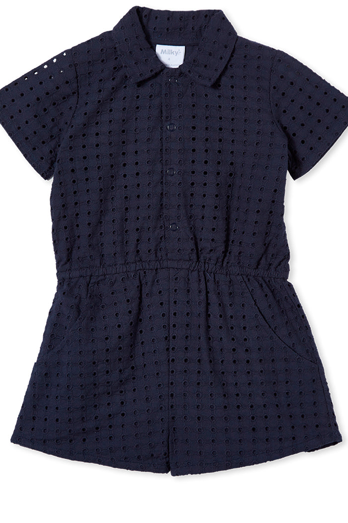 Navy Broderie Playsuit