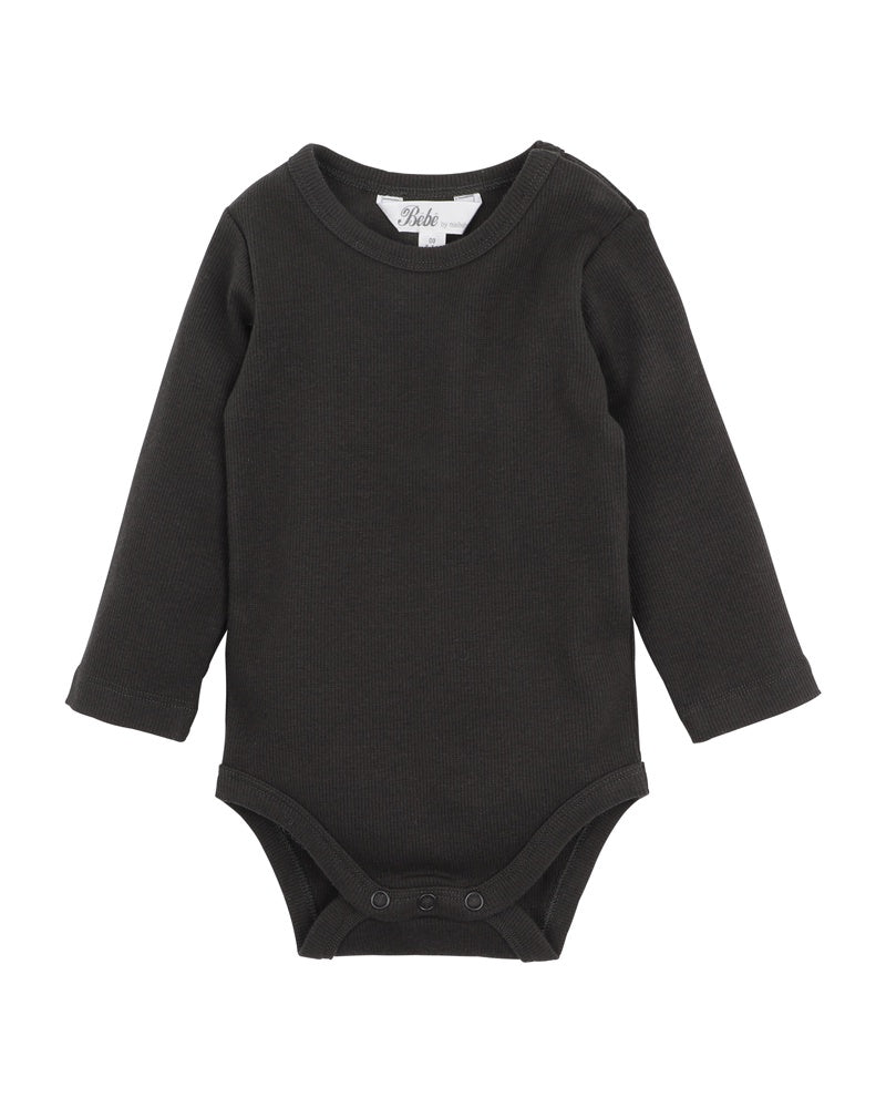 Rib Long Sleeve Bodysuit | Charcoal